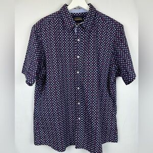 Cremieux Premium Men’s Shirt Button Up Short Sleeves Navy Blue Dot Print Size XL